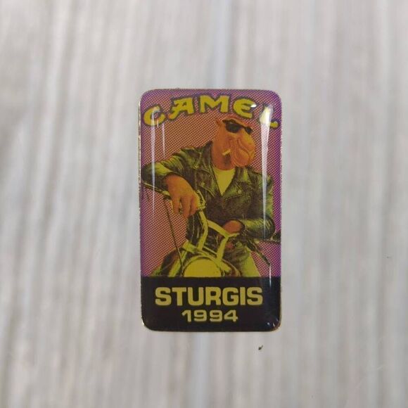 Set of 2 Camel Smokin Joe Sturgis 1994 Hat Vest Lapel Pins Motorcycle Moto - Picture 1 of 5